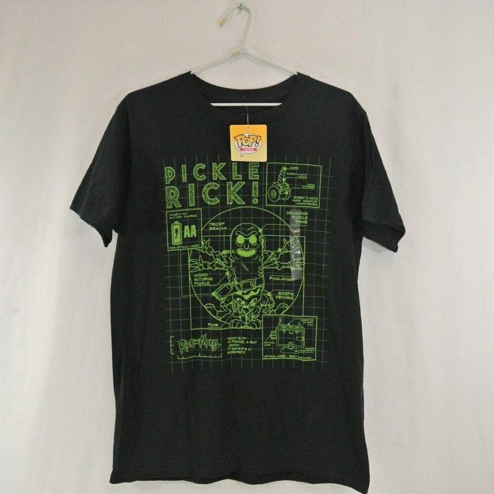 Rick & Morty Pickle Rick! T-Shirt Cartoon Network Pop! Tees Black Mens S M L NWT